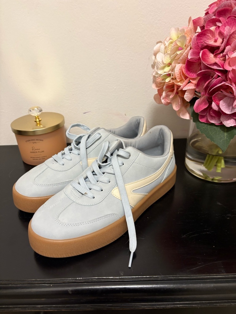 Dolce Vita Pale Blue & Cream Platform Sneakers with Gum Sole